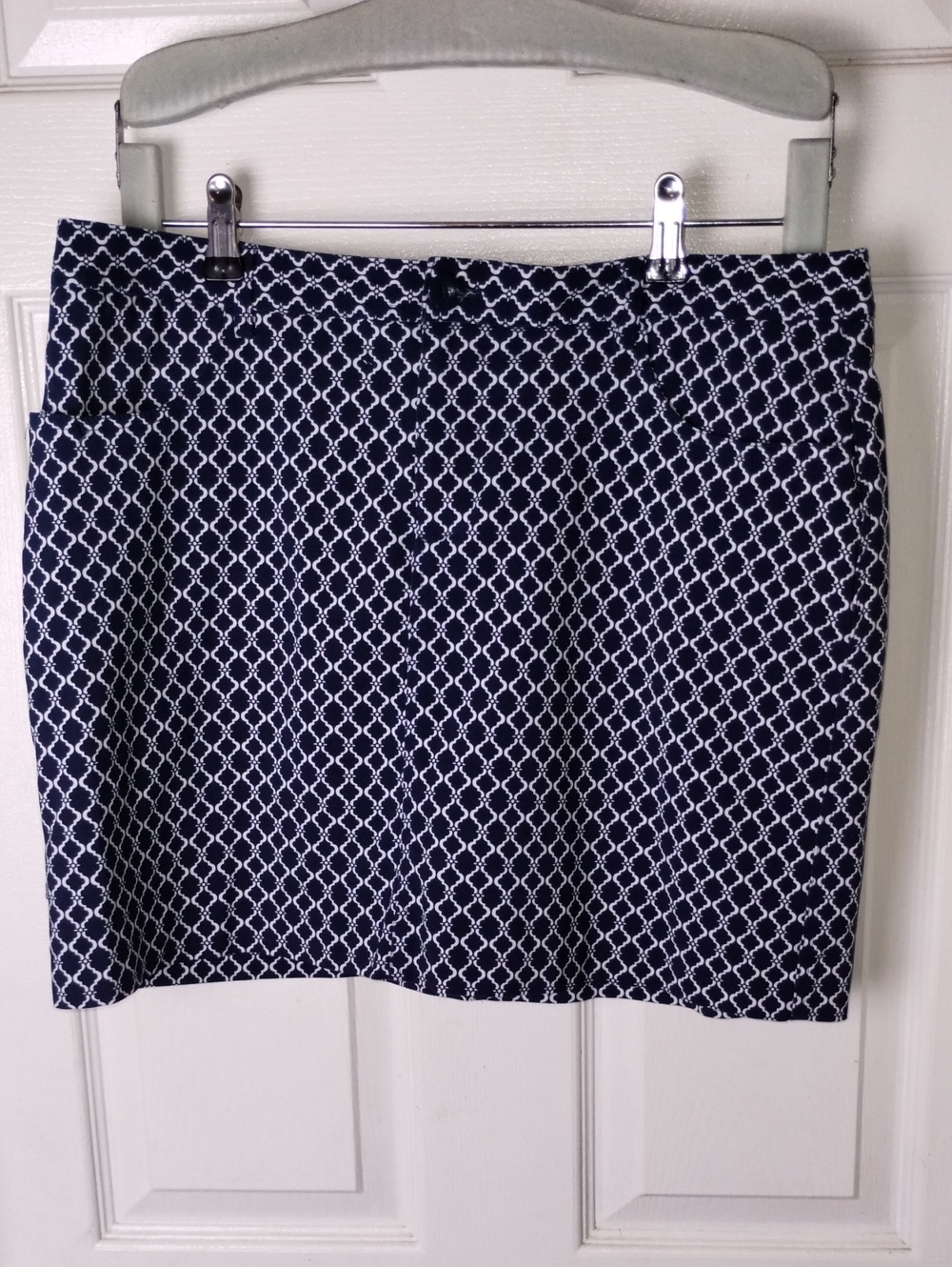 Mario Serrani Italy Navy and White Lattice Mini Skirt Skort Comfort Stretch. L